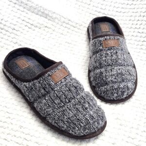 DF by Dearfoams Slippers Mens 7 - 8 Mule‎ Gray Clogs Comfort Cozy Sweater Knit